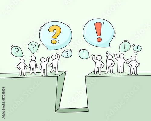 Cartoon little people with speech bubbles.