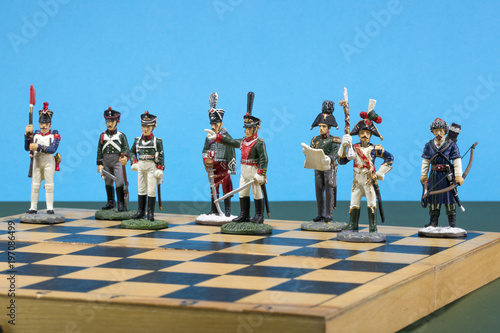 Tactical formation of tin during the Napoleonic wars of 1812 on a chessboard