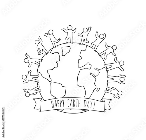 Cartoon happy little people around the world.