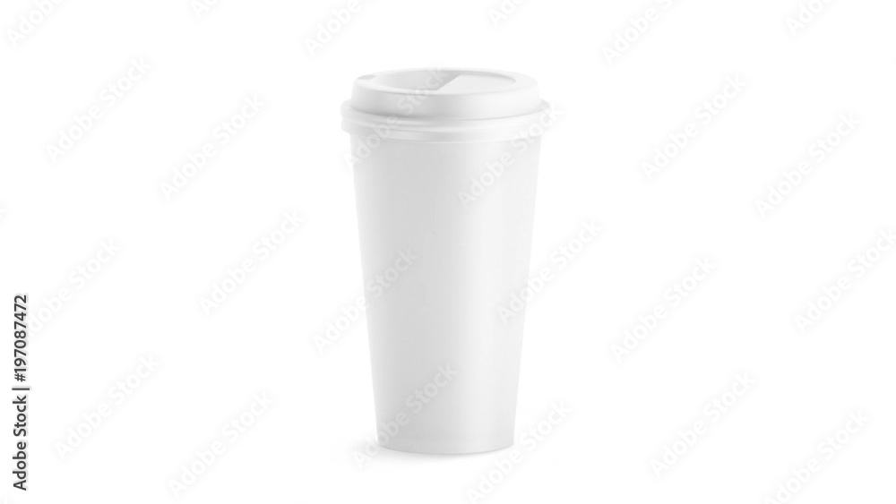 Blank white disposable large paper cup with plastic lid mock up isolated, looped rotation, 3d rendering. Empty polystyrene coffee drinking mug mockup front view. Clear plain tea take away turning. Blank white disposable large paper cup with plastic lid mock up isolated, looped rotation, 3d rendering. Empty polystyrene coffee drinking mug mockup front view. Clear plain tea take away turning.