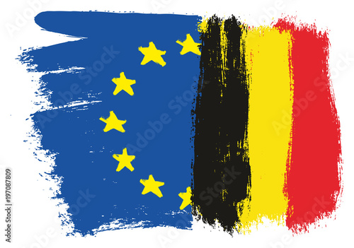 European Union Flag & Belgium Flag Vector Hand Painted with Rounded Brush