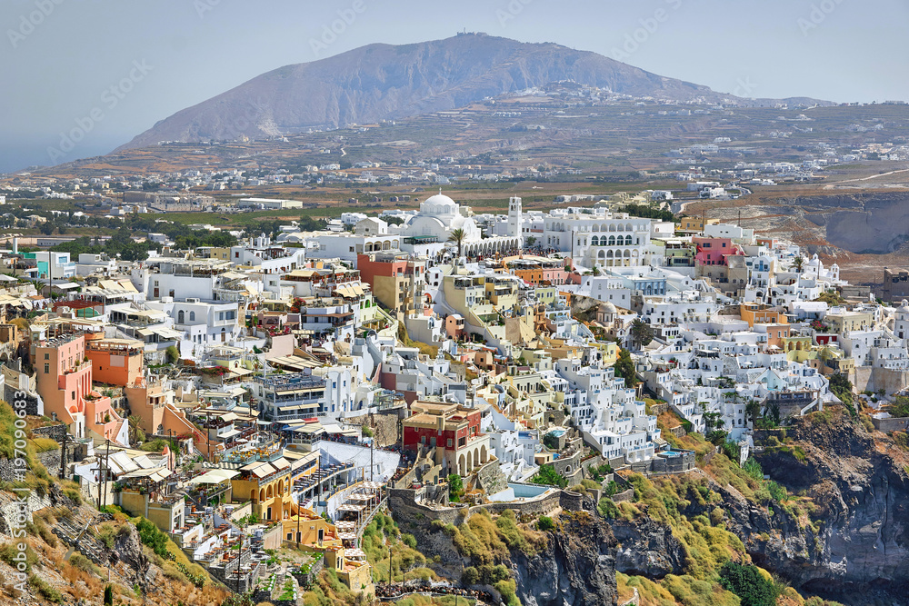 View of Fira city. The capital of Santorin island.