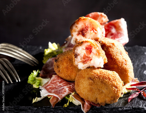 Croquettes, spanish tapas croquetas de jamon