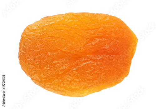 Dried apricot isolated on a white background, closeup. Top view.