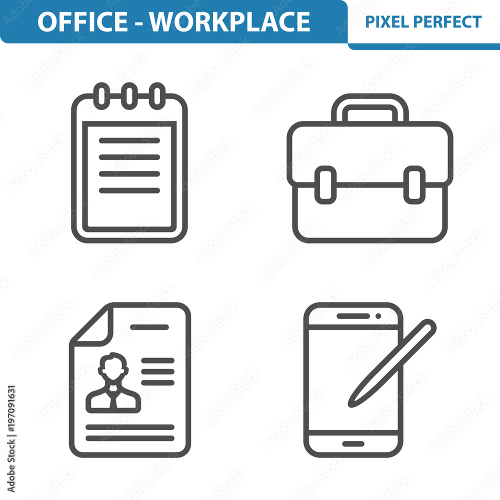 Office and Workplace Icons. Professional, pixel perfect icons depicting various office and workplace concepts. EPS 8 format. Office and Workplace Icons. Professional, pixel perfect icons depicting various office and workplace concepts. EPS 8 format.