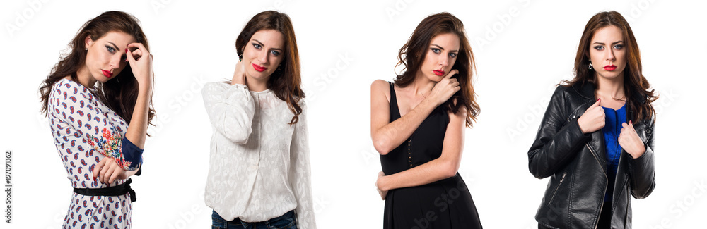 Set of Beautiful model woman posing in studio Set of Beautiful model woman posing in studio