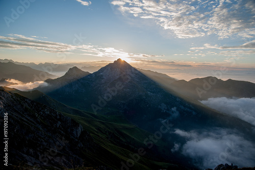 Dawn in the mountains with fog