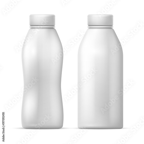 White blank plastic bottle. Vector packaging template for dairy milk, drink yogurt products