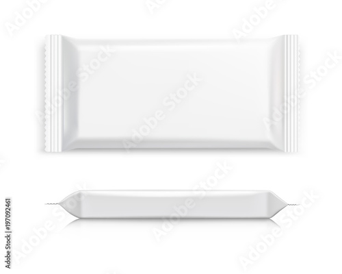 Flow pack with realistic transparent shadows on white background with two angles. Vector illustration ready for your design. EPS10.