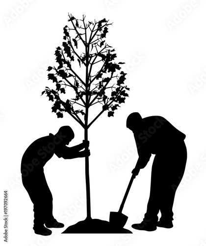 Two men planting a tree. In EPS vector file tree and workers are separated.