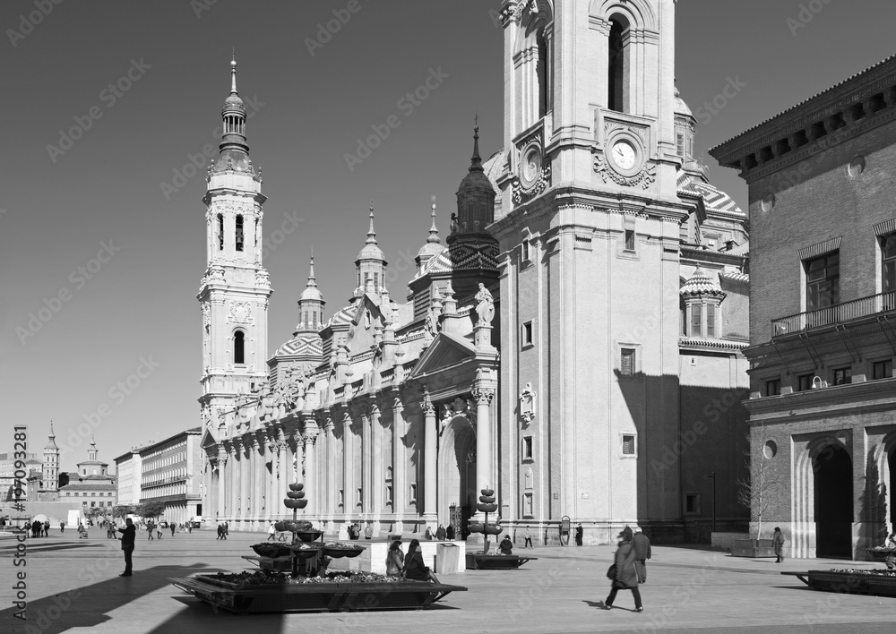 ZARAGOZA, SPAIN - MARCH 2, 2018: The cathedral  Basilica del Pilar.