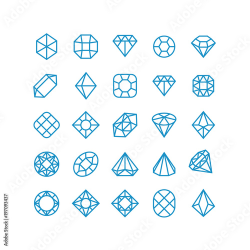 Diamond vector line icons. Woman brilliant jewelry pictograms. Wealth vector symbols