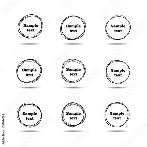 Hand drawn scribble circles. Round sketch line vector frames