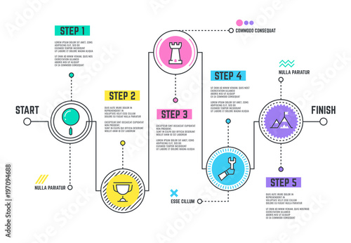 Company journey path. Infographic roadmap with steps line timeline