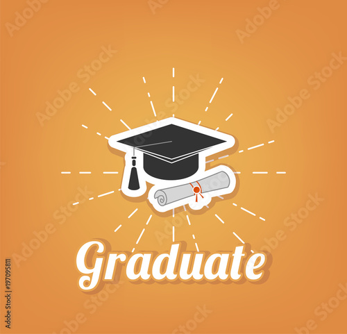 Hat education and diploma. Graduate cap, hat. Vector illustration.