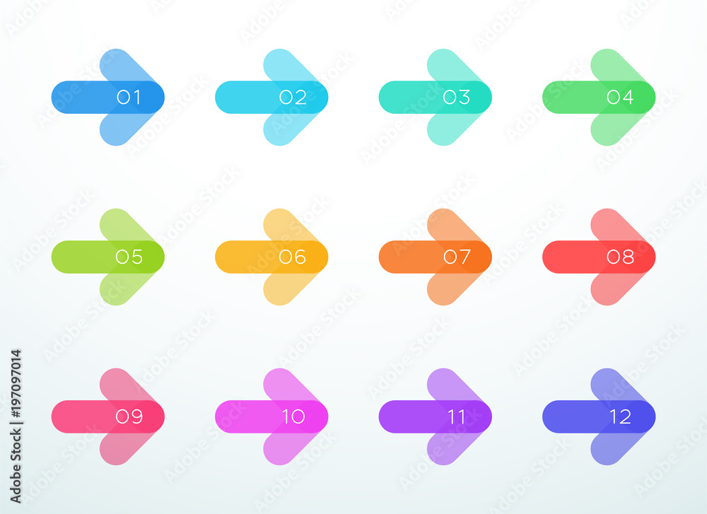 Vector Abstract Arrow Bullet Point Numbers 1 to 12 Vector Abstract Arrow Bullet Point Numbers 1 to 12