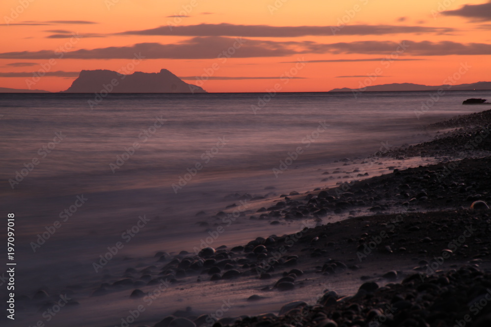 Gibraltar Rock At Sunset, Uk, View From Spain, Estepona, Sea 