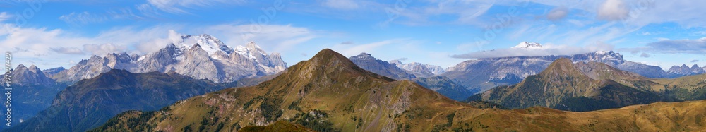 Mount Marmolada and mount Sella panorama