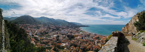 Cefalu Sicily panoramic view of the city 