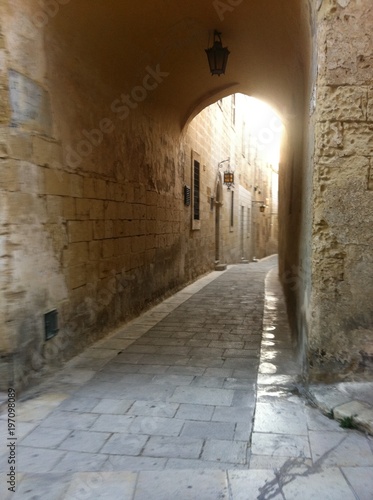 Ancient corridor   in the old city of Malta
