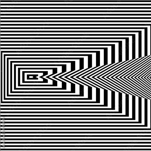 Abstract black and white background. Geometric pattern with visual distortion effect. Illusion . Op art.