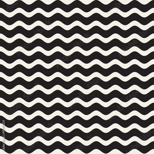 Vector Seamless Black and White Hand Drawn Wavy Lines Pattern..