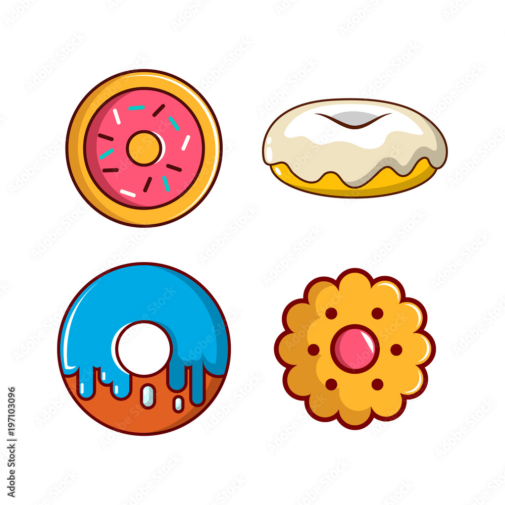 Donut icon set, cartoon style Donut icon set, cartoon style