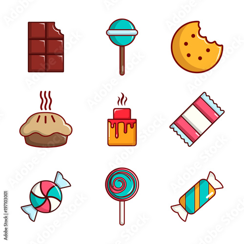 Candy icon set, cartoon style photo