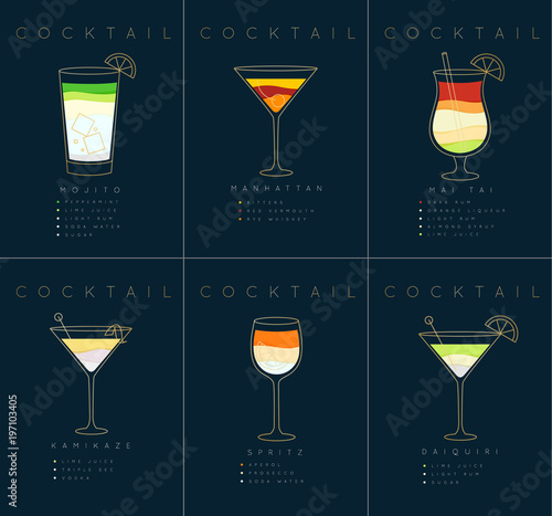 Poster cocktails Mojito dark blue