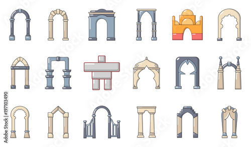 Arch icon set, cartoon style