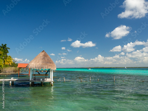 Bacalar  Mexico  South America   Lake Bacalar  clear waters  lagoon with cenote  tourist destination  Caribbean sea  gulf 