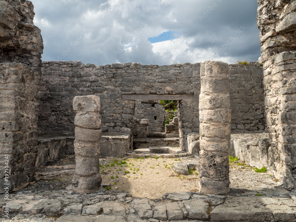 Tulum, Mexico, South America: [Tulum ruins of ancient Mayan city, tourist destination, Caribbean sea, gulf, beach]