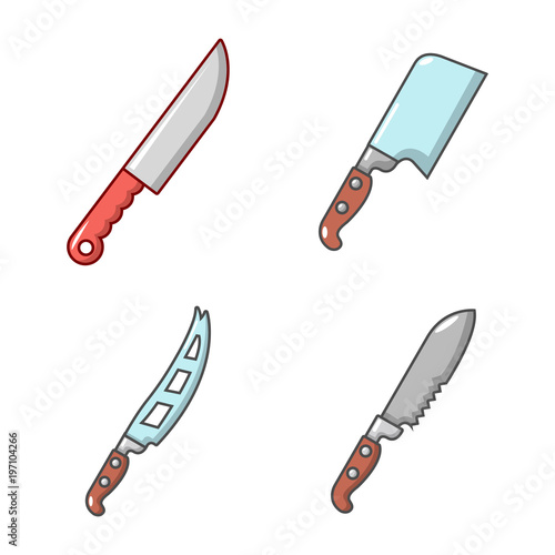 Knife icon set, cartoon style