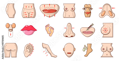 Human body icon set, cartoon style