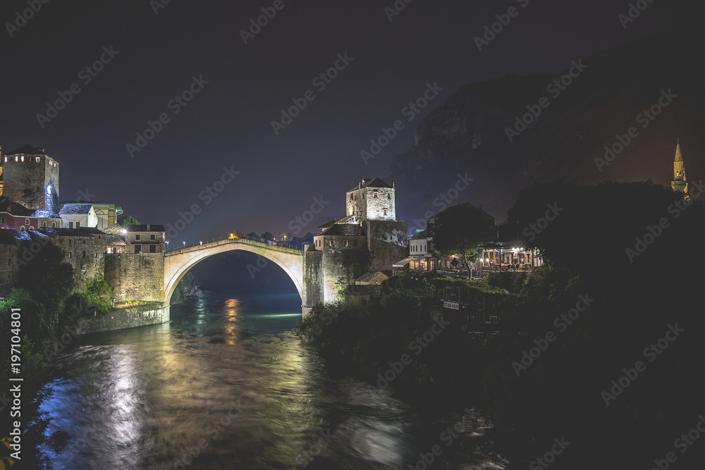 Old Bridge (Stari Most) over the Neretva River at night, Mostar, Herzegovina-Neretva, Bosnia & Herzegovina