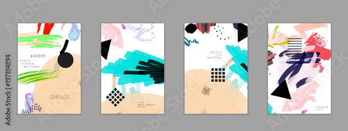 Abstract collage made with scribbles  markercanyon strokesblack geometric shapes