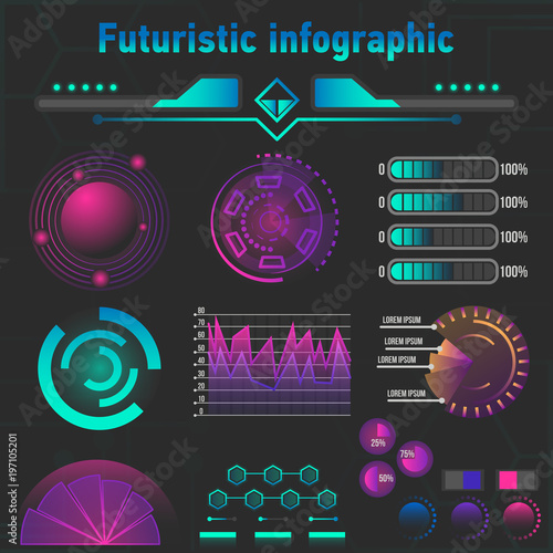 Abstract futuristic infographics, HUD elements, UI HUD Infographic layout, Web UI elements collection.