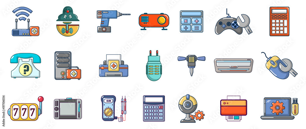 Electronic device icon set, cartoon style Electronic device icon set, cartoon style