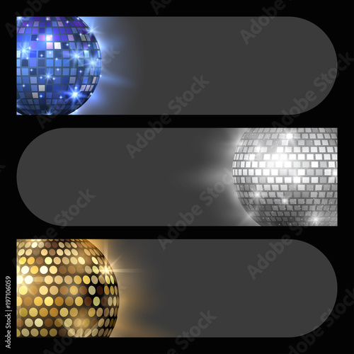 Disco ball discotheque card music party night club dance equipment vector illustration.
