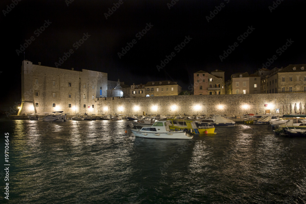 The ancient walled Old Town of Dubrovnik, Croatia at night