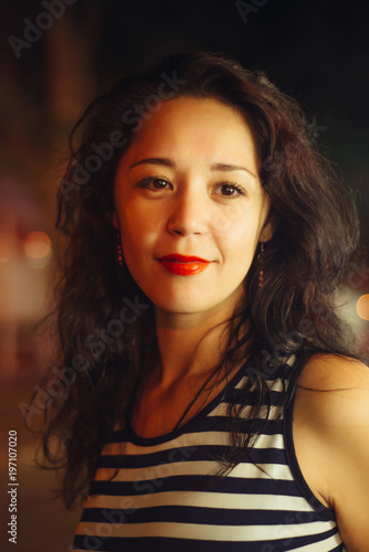 Wallpaper Mural Beautiful woman with black hair close-up in the evening Torontodigital.ca