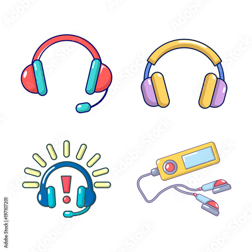 Headsets icon set, cartoon style