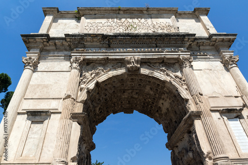 Arch of Titus in Roman Forum in city of Rome, Italy photo