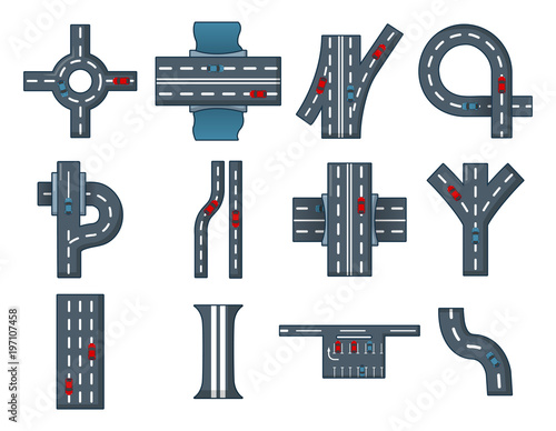 City road icon set, cartoon style