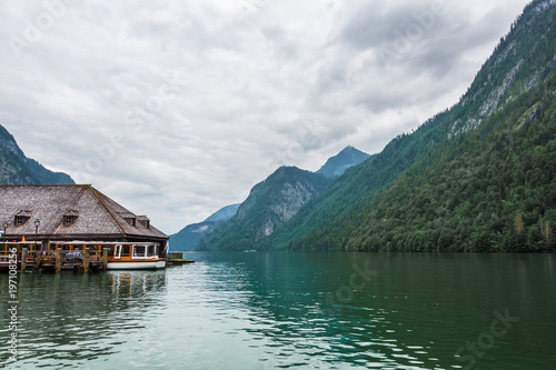 Wooden house in the mountains in Konigssee Lake, Bavaria, Alps, Germany