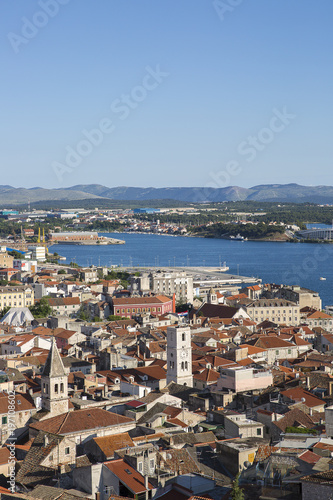 aerial view of old city of Sibenik from Saint Michael fortress, Croatia © Melanie