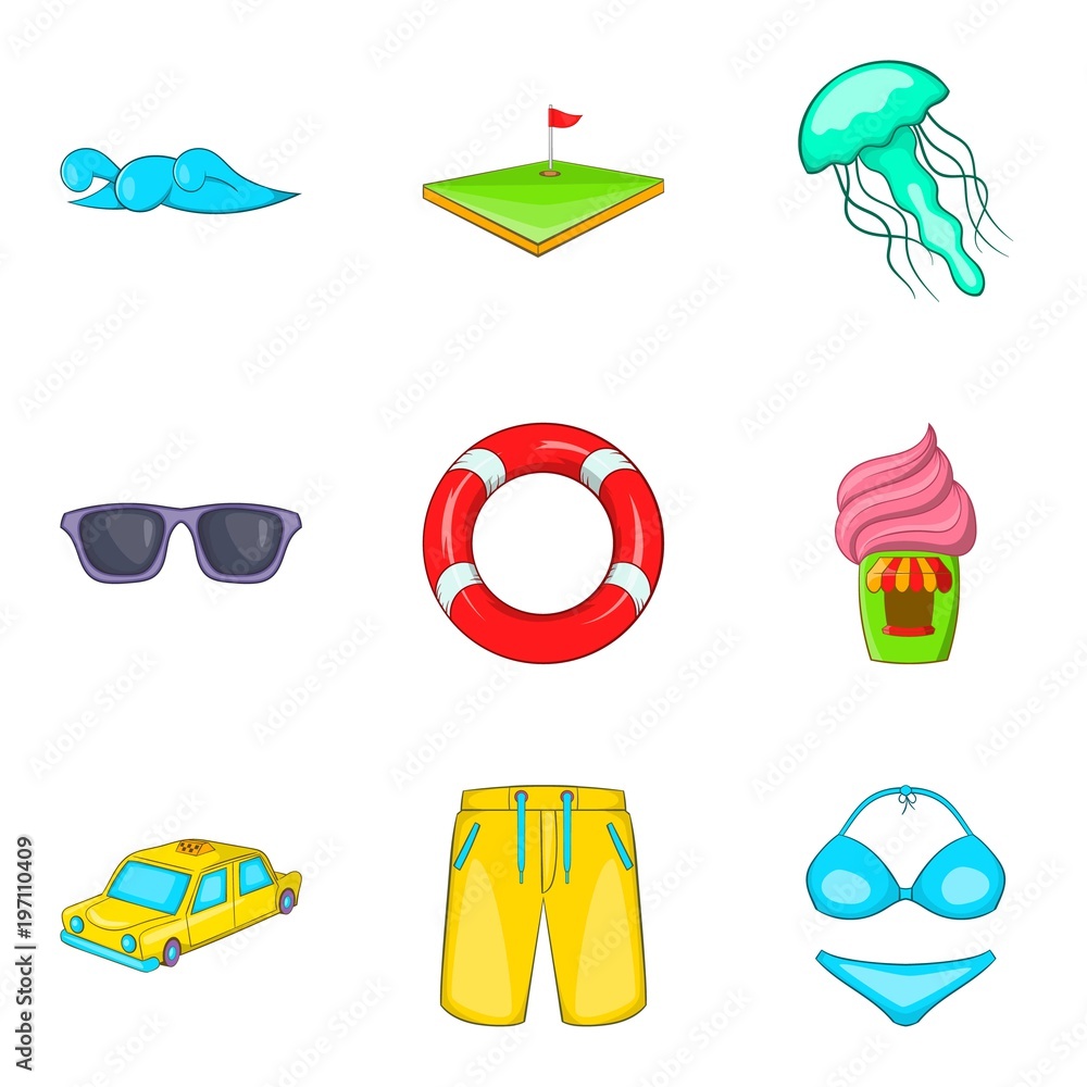 Spare time icons set, cartoon style Spare time icons set, cartoon style
