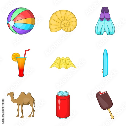 Spare moment icons set, cartoon style