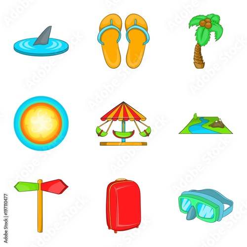 Recreational activity icons set, cartoon style