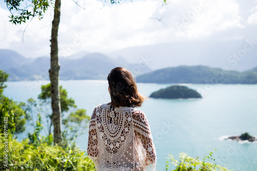 Girl in a viewpoint in Picinguaba, Rio de Janeiro, Brazil